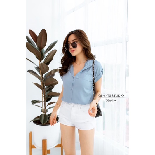 ATASAN GIANTS BASIC BLOUSE FASHION KEMEJA KANTONG SATU (BJFS133)