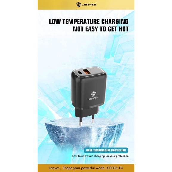 LENYES LCH356EU 2.4A USB + Type C Adaptor Charger Hp + Kabel Casan Handphone Android Ios Original-3