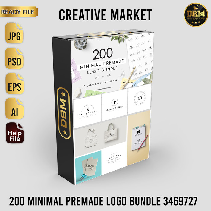 200 Minimal Premade Logo Bundle - Photoshop &amp; Illustrator