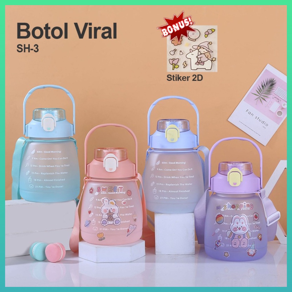 COD Terbaru Botol Minum Anak Gradiasi Pastel Kotak Botol Minum Free Stiker 2D Botol Murah Viral SH 3-4