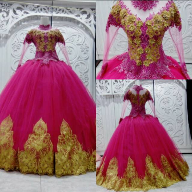 Kebaya gaun pengantin pink gold