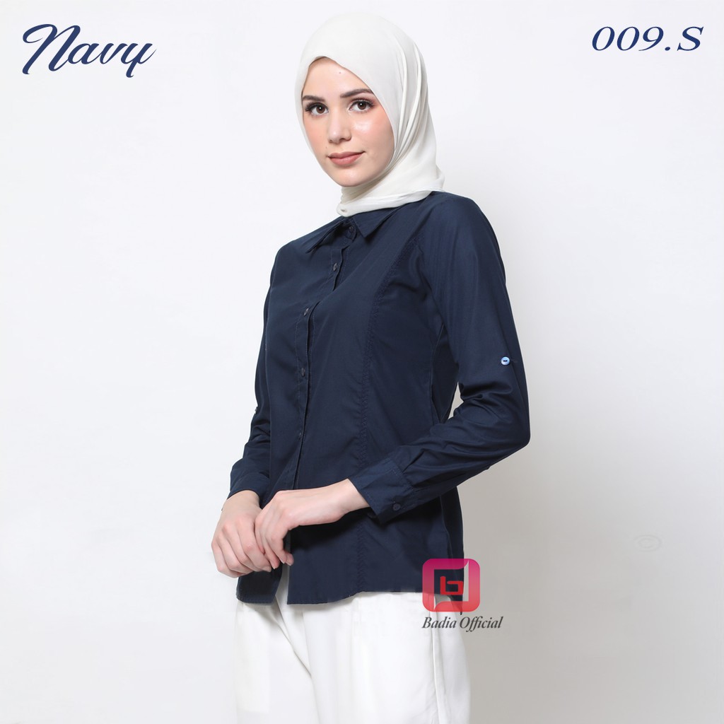 kemeja merah maroon marun abu tua dark grey biru dongker navy coklat susu mocca biru muda polos bordir kupnat formal wanita