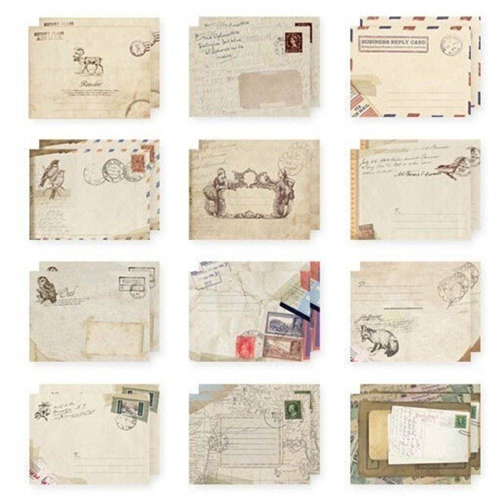 QUINTON 12PCS/lot Paper Gift Stationery Envelopes Mini Cute Greeting Letter Envelope Cartoon Retro Air Mail Card Vintage Envelope/Multicolor