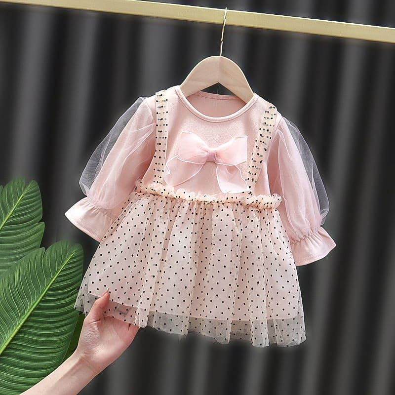 CWEETBABY polka bow dress / dress bayi import lengan panjang bahan katun pita tile gaun tutu anak