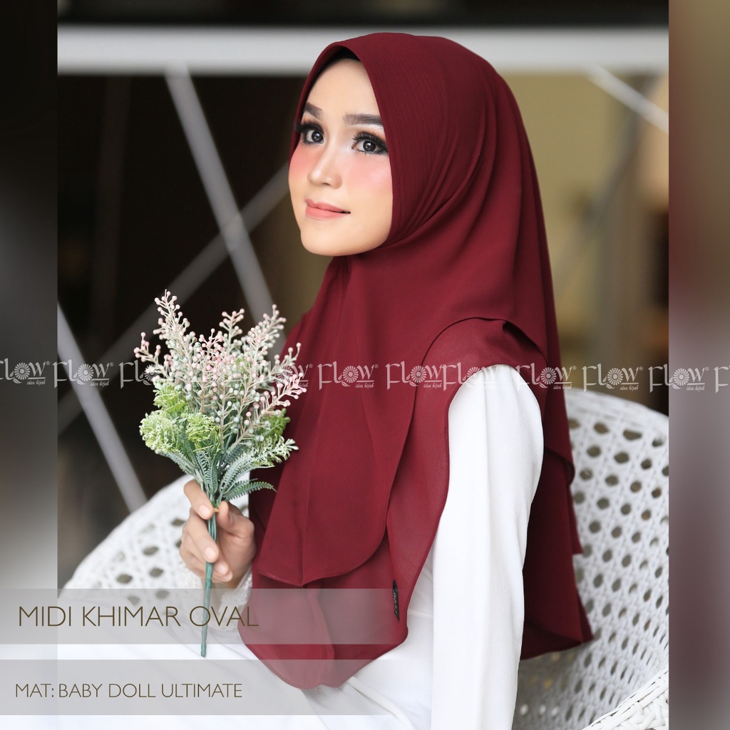 jilbab khimar Midi oval ORI FLOW / jilbab instant / hijab terbaru / khimar 2 layer/ jilbab hari raya-marun