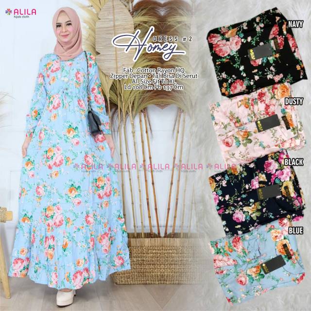 Honey dress/ dress motif bunga/maxy motif/gamis wanita motif bunga/drees maxy dress