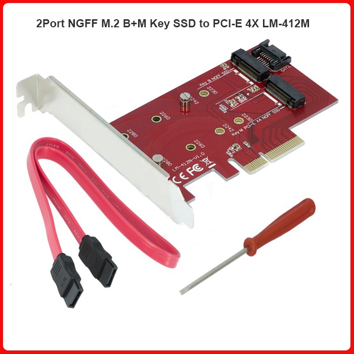 PCI Express PCI-E 4X to M2 2Port B+M Key SSD Adapter Card LM-412M