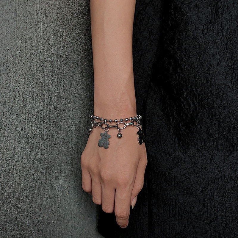 Gelang Tangan Rantai Liontin Beruang Hollow Bahan Alloy Ala Korea Untuk Wanita