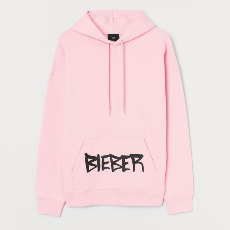 HM JUSTIN BIEBER LIGHT PINK PRINTED HOODIE