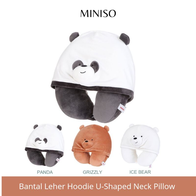 miniso bantal leher hoodie lucu u shaped neck pillow cute travel pesawat karakter hewan