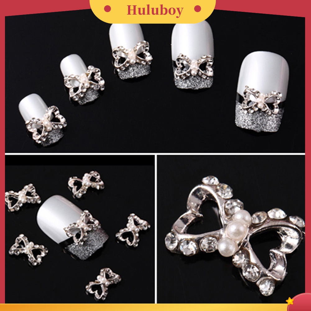 Huluboy Huluboy♡ 10pcs Stiker Kuku DIY Bentuk Pita Dengan Berlian Imitasi