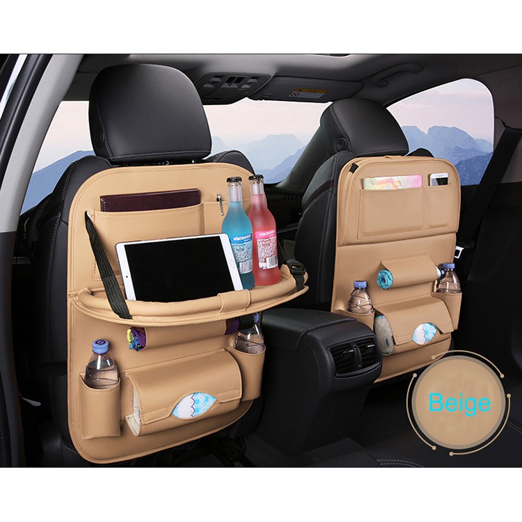 [COD] New Upgrade Car Seat Organizer Foldable Table | Tempat Meja Mobil Premium Leather