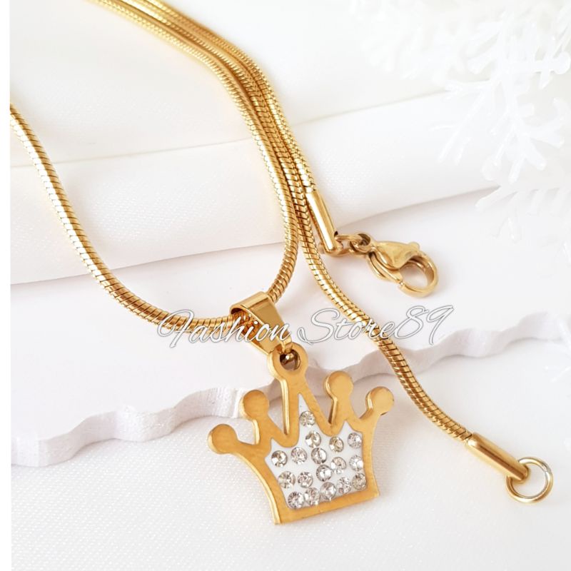 Kalung Liontin Mahkota Titanium Gold Silver impor Antikarat Anak Dewasa Bestquality Kalung liontin Crown