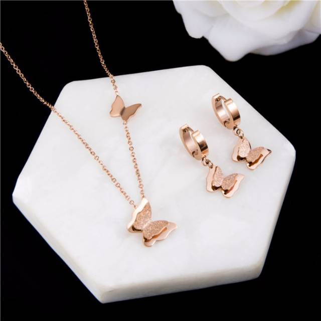 (ORI) Perhiasan Titanium Set Kupu Kupu