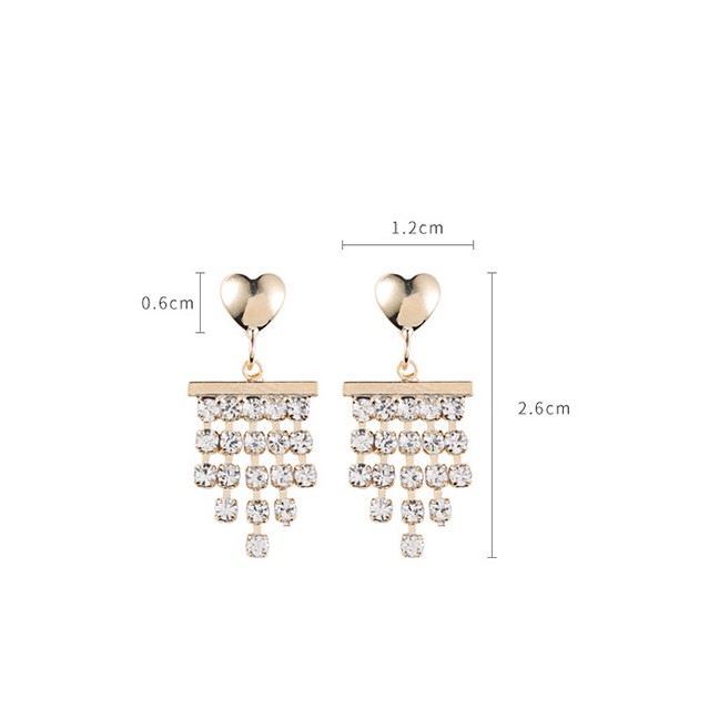 LRC Anting Tusuk Fashion Golden Love Diamond And Chain Tassel Earrings D84947