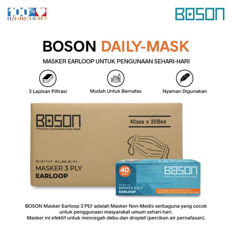 masker boson earloop 3ply.1karton hijau emboss ~ isi 20box