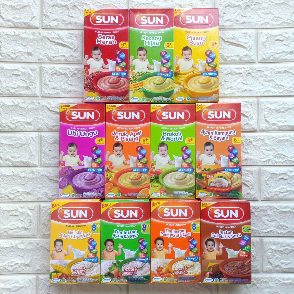 Sun Bubur Sereal Susu Lanjutan Tim Instan Ekonomis Kurma 120gr 100gr Makanan Bayi Baby Mpasi usia 6 8 9 bulan 6+ 8+