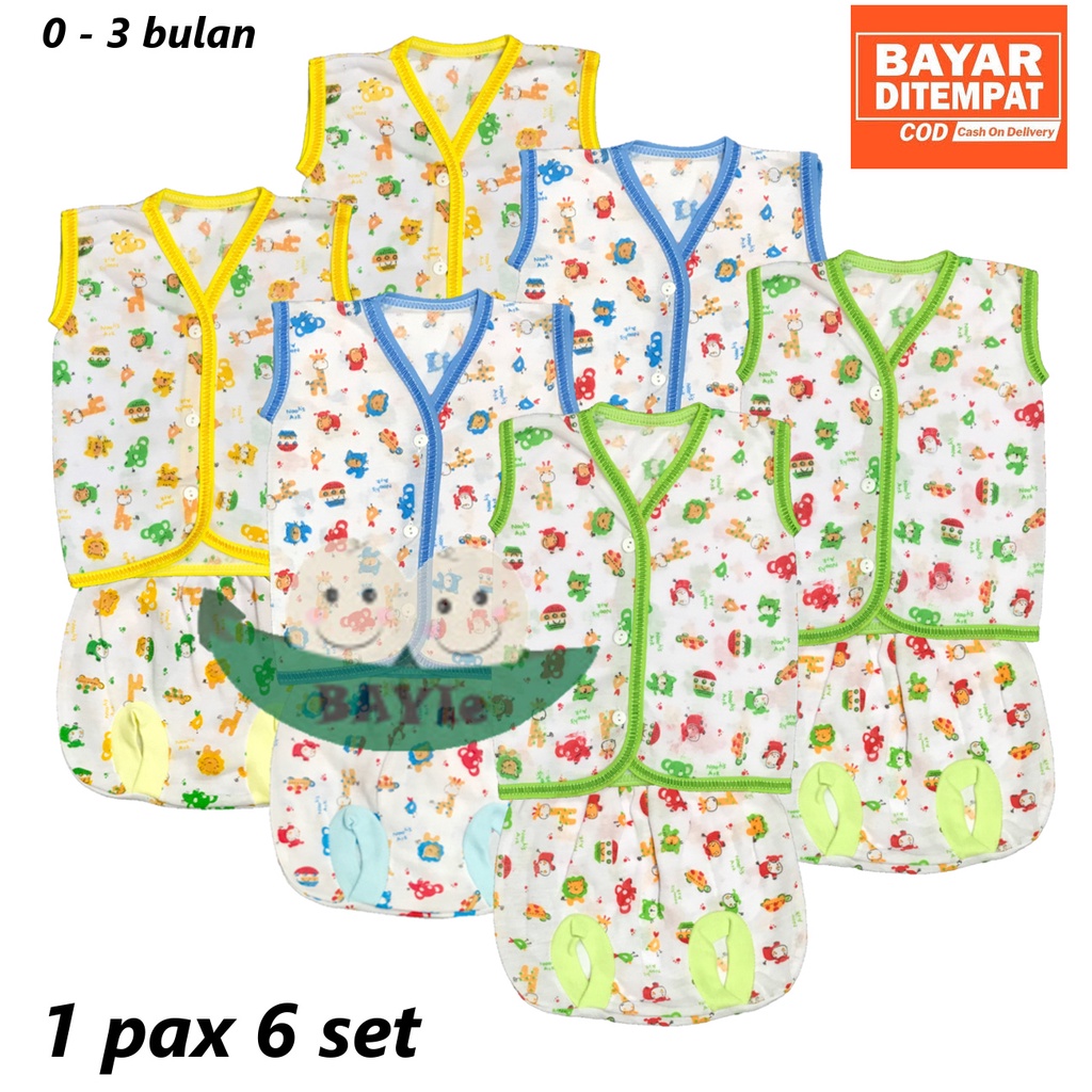 BAYIe - 6 SET Setelan Baju Bayi Kutung+Celana Kacamata Motif TABUR 0-3 bln/baju anak laki/Perempuan