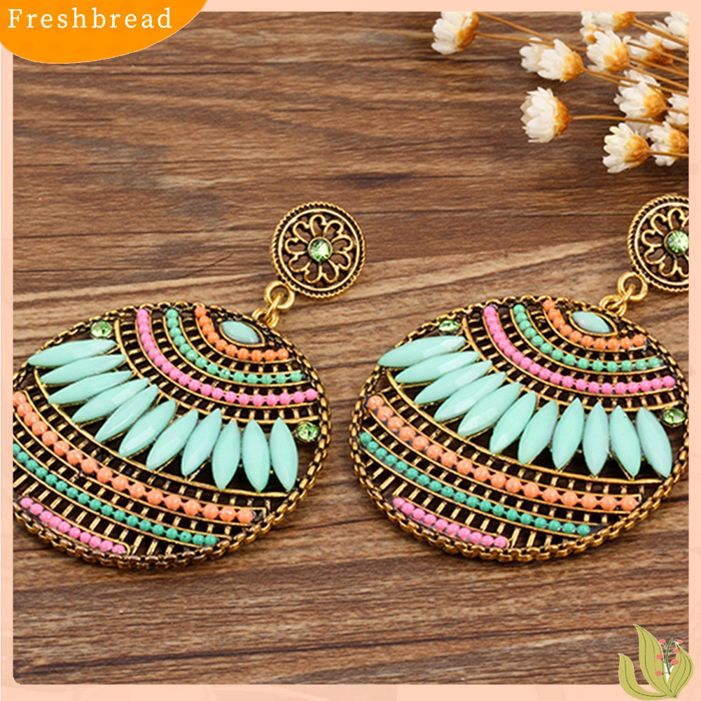 [Fresh] Anting Tusuk Gantung Boho Vintage Desain Daun Hollow Hias Manik-manik untuk Wanita