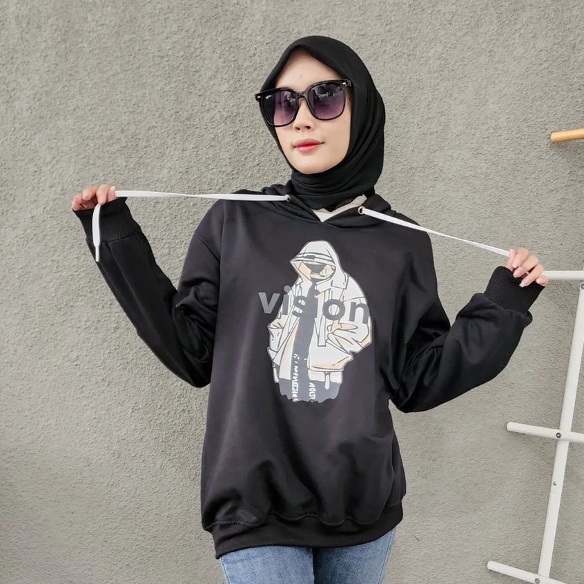 Hoodie Wanita Vision Hoodie Bahan Pleece Korean Style