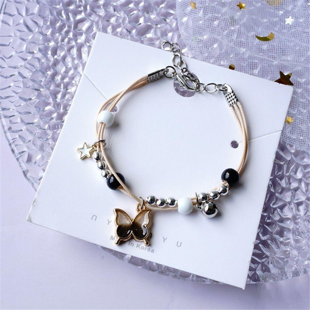 R-flower Butterfly Bracelet BFF Bell Beads Hadiah Teman Liontin Yang Dapat Disesuaikan