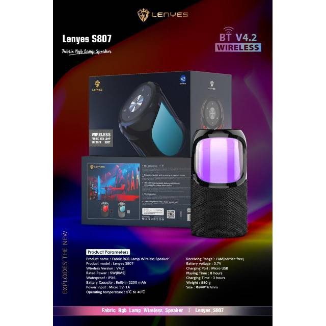 SPEAKER BLUETOOTH WATERPROOF LENYES S807 TWS DAN NFC ORIGINAL