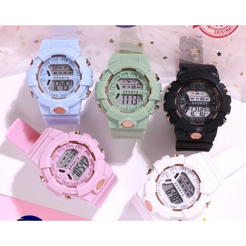 Jam tangan aosun bulat led digital strap rubber jam tangan pria wanita