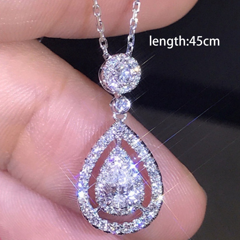 18K Gold Plated Imitation Diamond Necklace AAA Zircon Clavicle Chain Drop Pear Shaped Pendant Necklace Women Jewelry