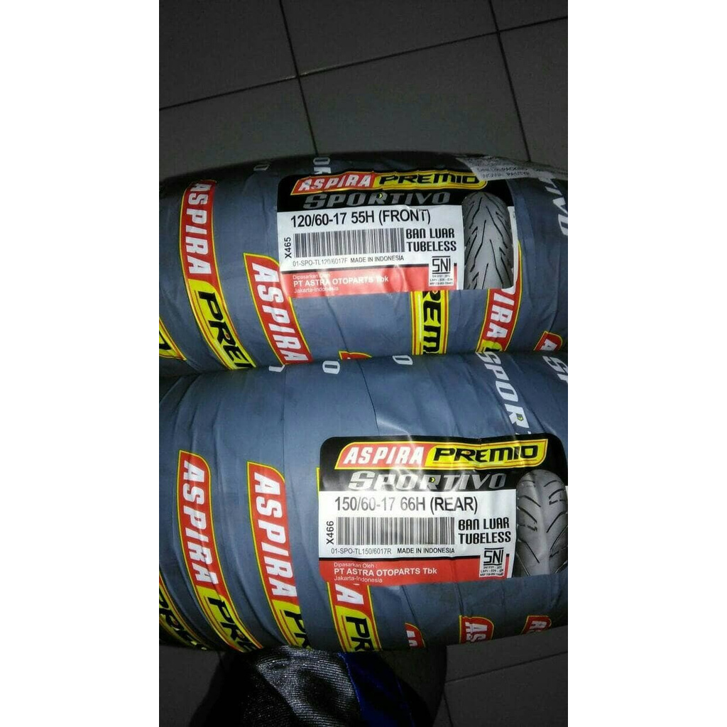 PAKETAN BAN 120/60-17 & 150/60-17 ASPIRA PREMIO SPORTIVO TUBELESS Ori