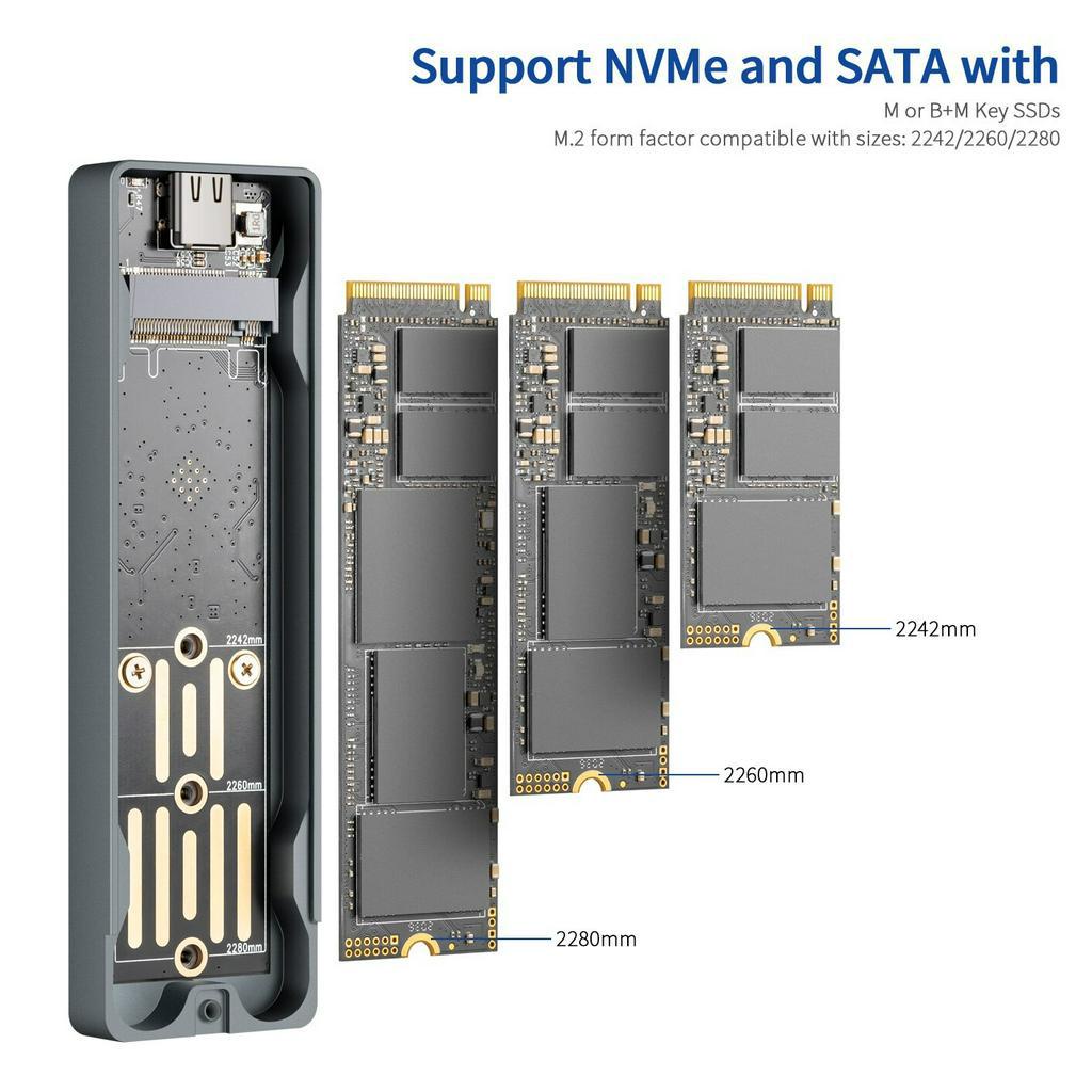 UnionSine Dual Protocol M2 NVMe NGFF SATA SSD Case 10Gbps HDD SSD Box to USB3.1 External Enclosure