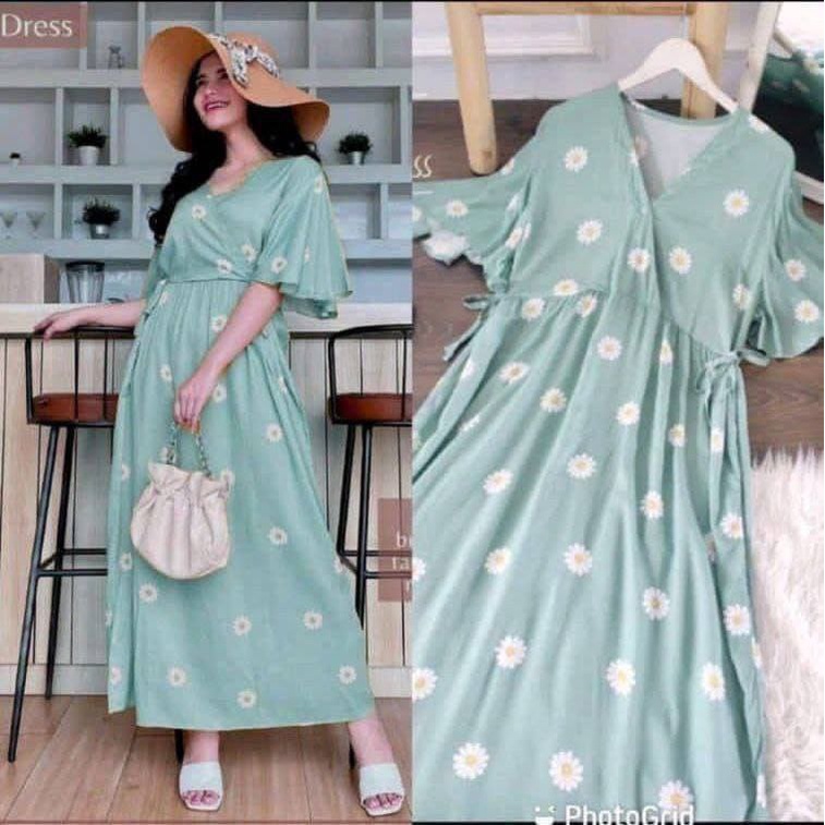 Dress Midi Karen Poore  - Dress JUMBO Rayon Viscose Premium Home Dress Import Busui Fashion Korean Style Maxi Dress Kekinian