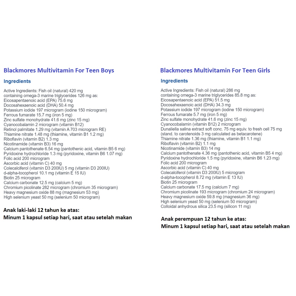 BLACKMORES Multivitamin  Teen Boys Boy Girls Girl 60 Capsules Kapsul / Immune 90 Tablets AUSTRALIA Tablet / Multivitamin For Men Women For 50+ 50 Plus 90 Caps Man Woman Multivitamins Vitality Multi