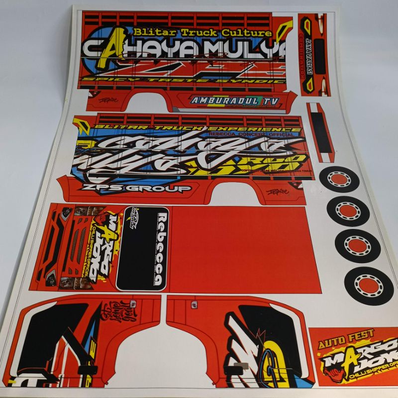 Stiker pola papercraft truk Oleng