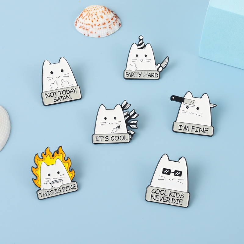 Bros Pin Enamel Desain Kartun Senjata Kucing Lucu 6 Gaya Untuk Hadiah Teman