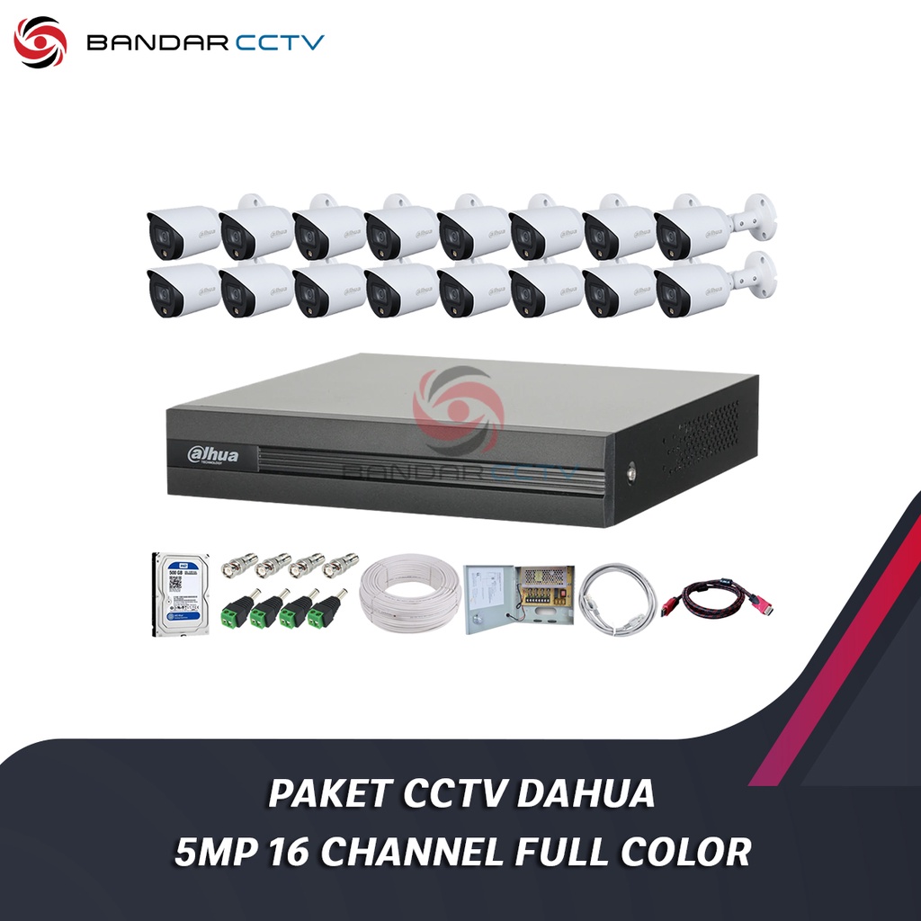 Paket CCTV Outdoor Camera Full Color Dahua 5MP 16 Channel