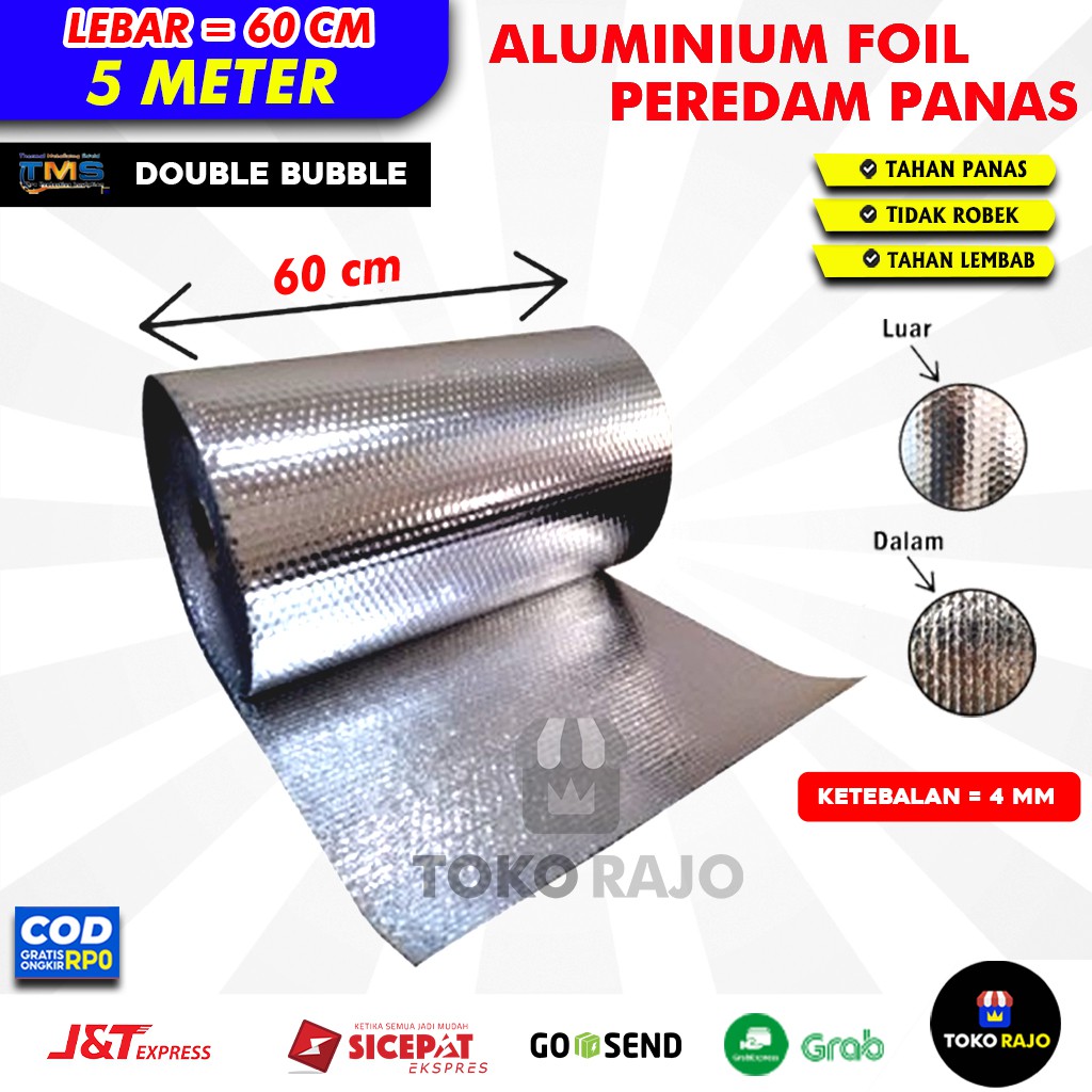 ( 5 METER ) Aluminium Foil Bubble Alumunium Foil Bubble Peredam Panas Atap Rumah Lebar 60 cm