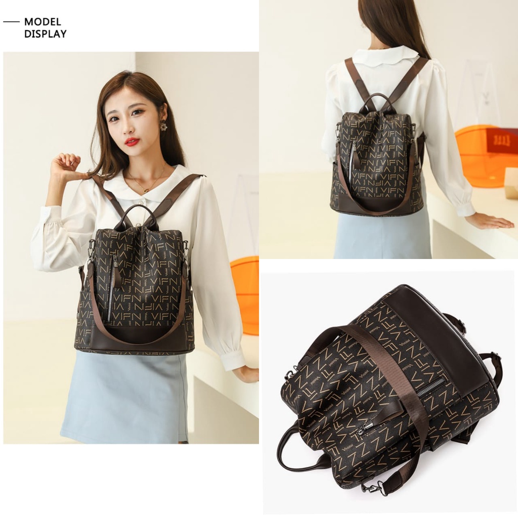 TAS RANSEL WANITA ANTI AIR IMPORT KULIT COKLAT CARMEN TA419B7 PREMIUM BRANDED BACKPACK PUNGGUNG SEKOLAH KERJA KULIAH