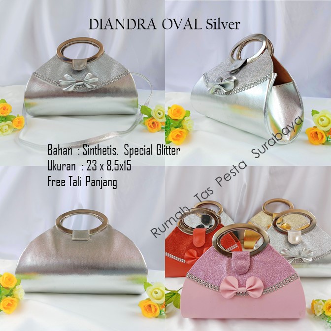 Tas Elegant,Tas Lucu,Tas Murah,DIANDRA OVAL SILVER