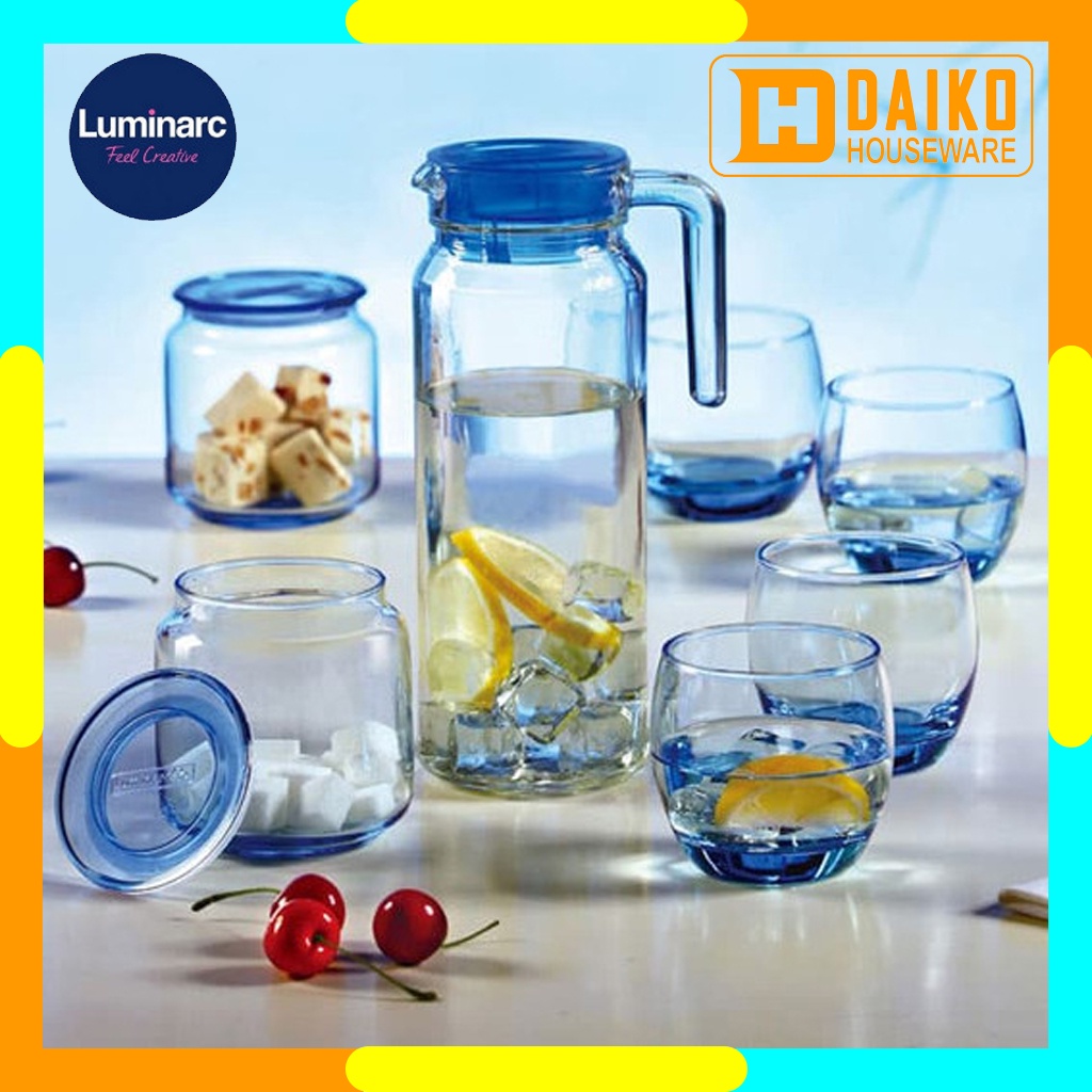 Teko Luminarc Rotterdam Ice Blue 7 Pcs Set - Drinkware Set Original Lumunarc