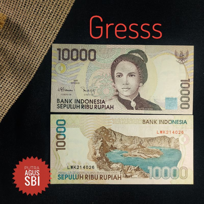 Uang kertas  kuno rp 10 ribu rupiah cut nyak tahun 1998