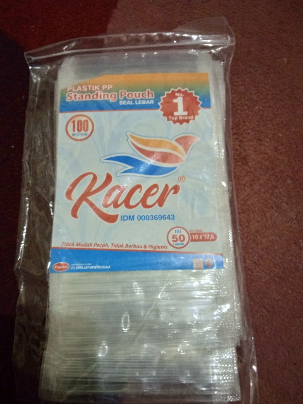 Plastik Standing Pouch Merk Kacer Isi 50 Lembar