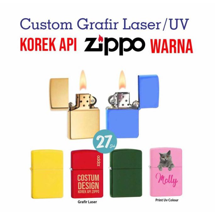 DISKON CUSTOM CETAK UKIR LASER GRAFIR / PRINT UV KOREK API ZIPPO WARNA - Merah, PRINT UV 2 SISI