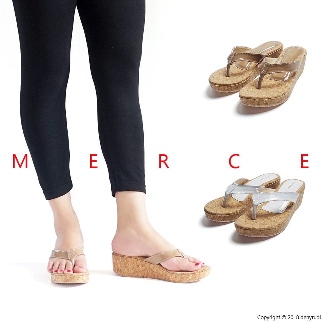 Merce - MELANIE Wedges Wanita Putih Coklat  Shopee Indonesia