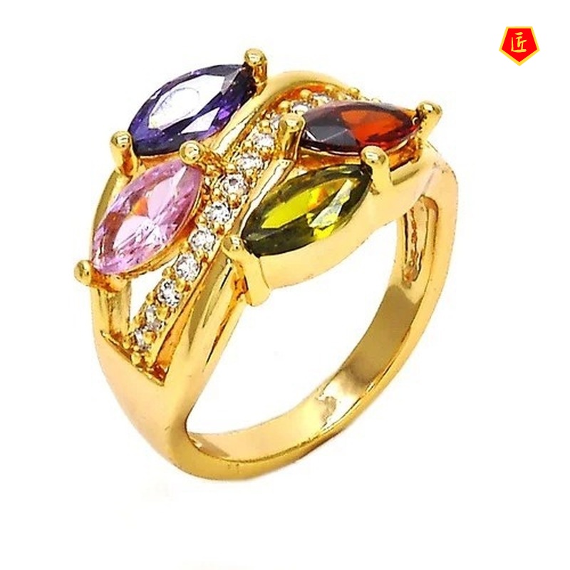 [Ready Stock]Colored Gems Diamond 18K Gold Ring