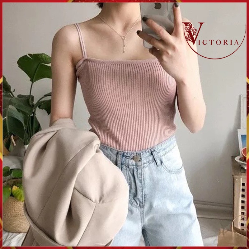 Victoria Tank Top Tali Polos Wanita Import Gaya Korea 4034