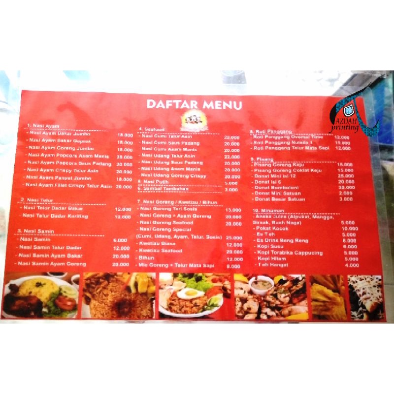 

cetak menu /daftar harga