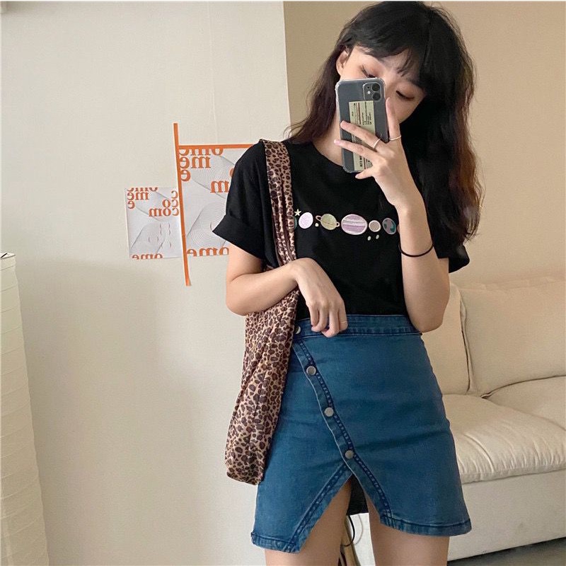 [littlecrab] Kaos Oversize Planet Besar Lucu Unik Tshirt Bordir Berkualitas Tata Surya Imut Simple Elegan 8 Planet Tata Surya Aesthetic Couple T-shirt Keren Korean Style