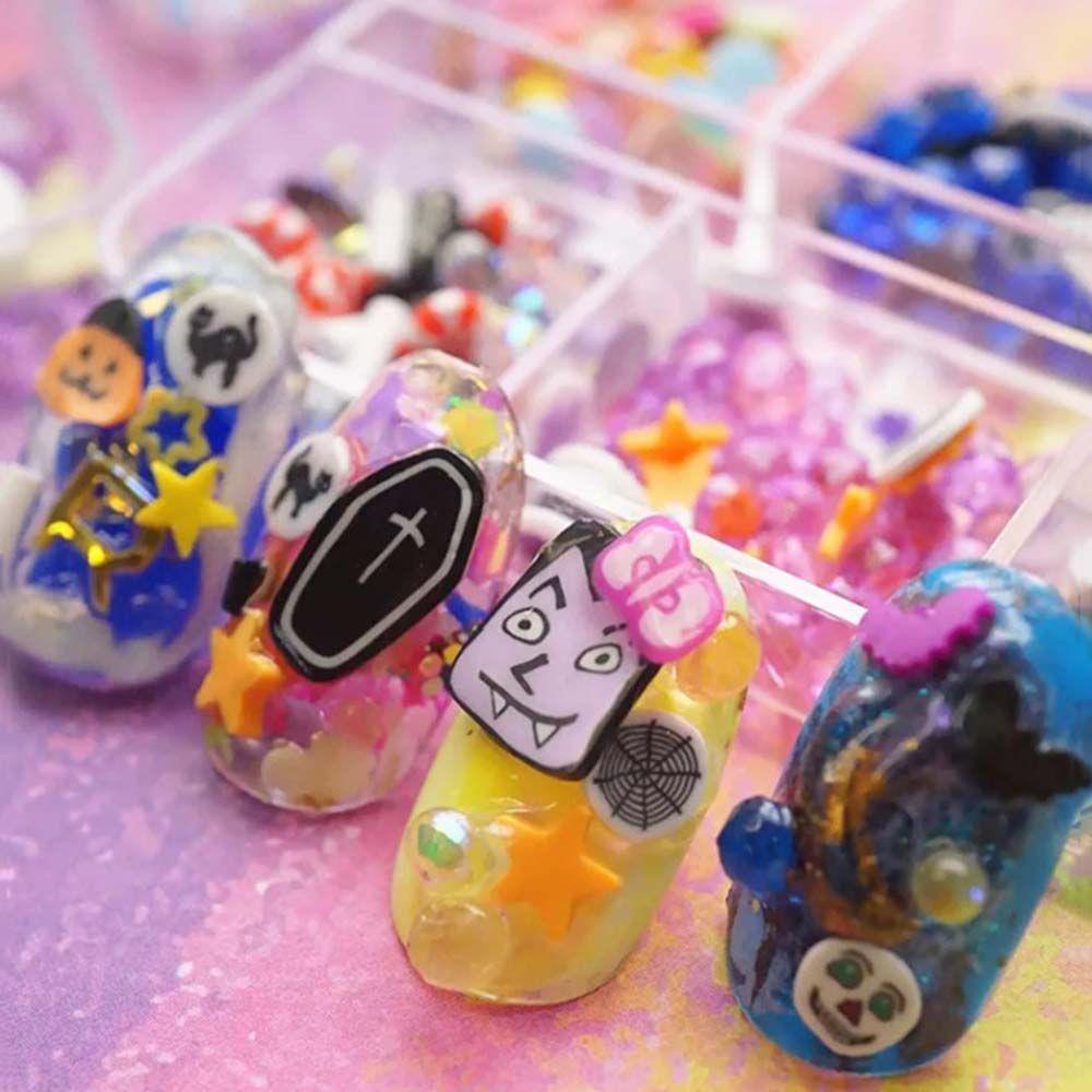 AUGUSTINA Agustina Halloween Dekorasi Kuku 3D Kartun Mata Bat Skeleton Halloween Hari DIY Nail Art Alat