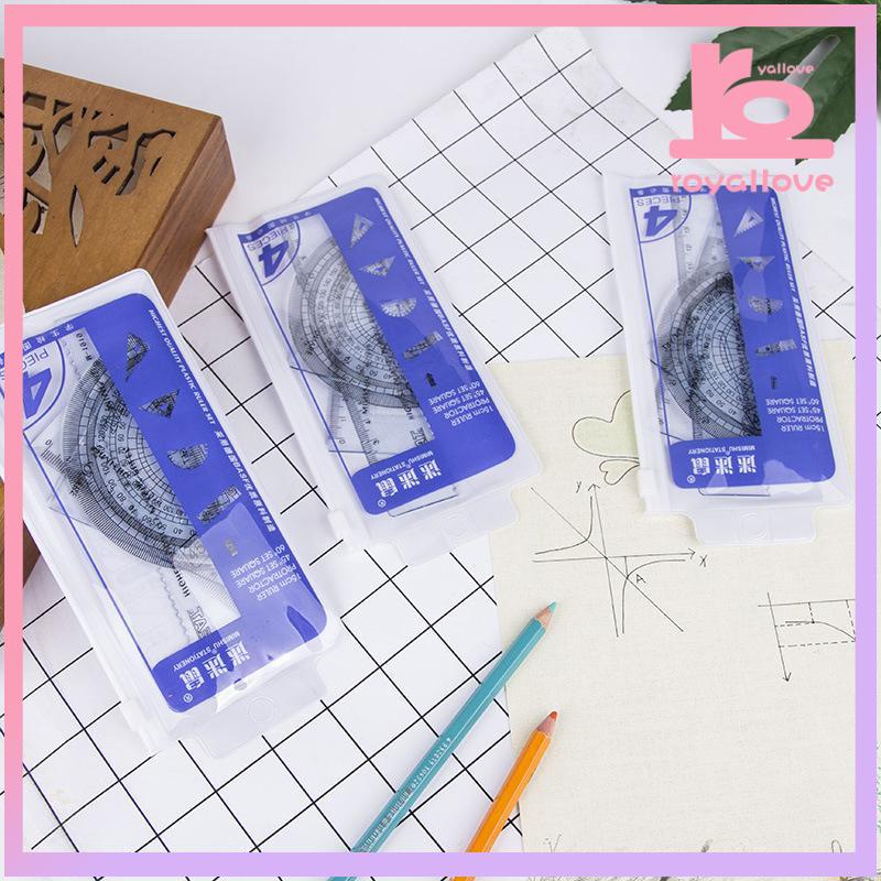 

COD✨Sederhana Set Penggaris Siswa Sekolah Dasar Dan Menengah Menggambar Set Penggaris Empat potong Set-love