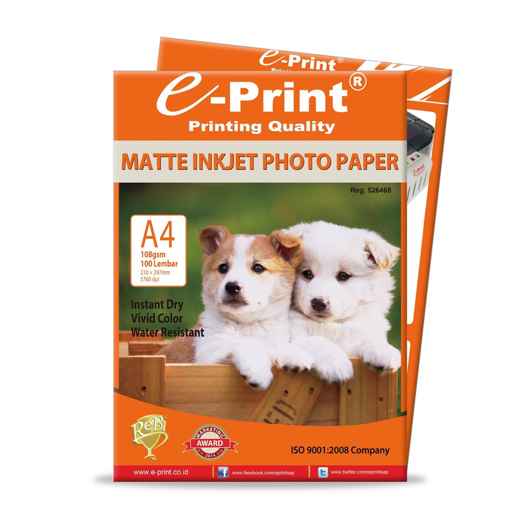 

E-Print Photo Paper/Kertas Foto/Cetak Foto Matte Inkjet Photo Paper A4 108gsm - 100Sheet